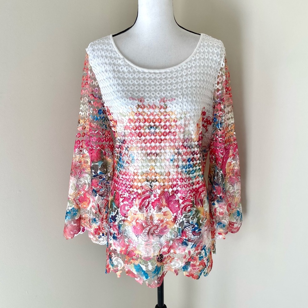 Soft Surroundings Flores Top Floral Lace Crochet Knit Boho Size XL - Picture 2 of 9